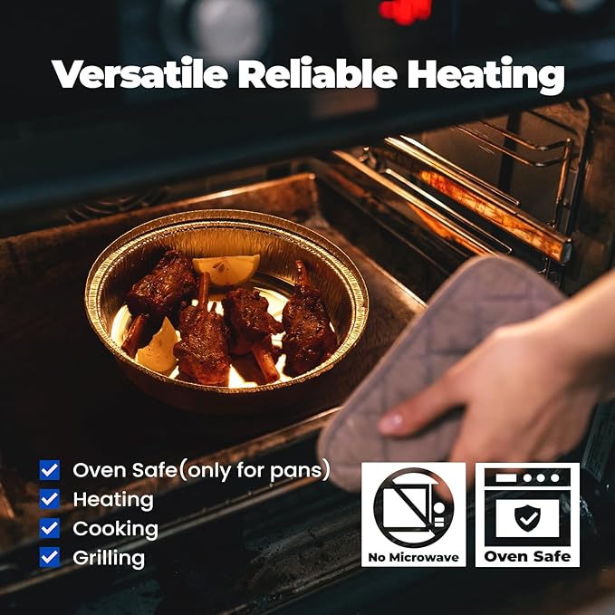 Fit Meal Prep 50 Pack 8” Round Aluminum Foil Pans with Lids, 8 inch Take Out Containers with Cardboard Covers for Freshness, Heavy Duty Disposable Baking Pie Pan for Cooking, Freezer & Oven Safe