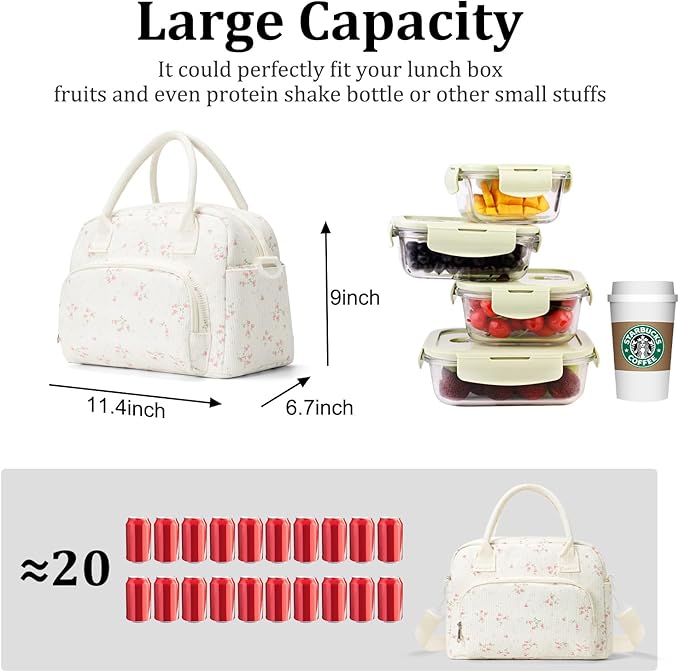 Insulated Lunch Bag for Women Men Large Reusable Lunch Box Adult Leakproof Portable Cooler Tote Bags for Work Picnic Peach Blossom