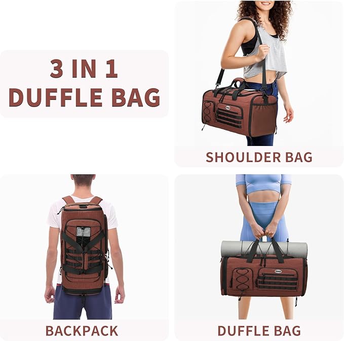 Bosstin Gym Bag for Men & Women,45L Travel Duffle Sports Duffel Bag Gym Weekender Overnight Backpack with Shoe Compartment (COFFEE CHECKERED)