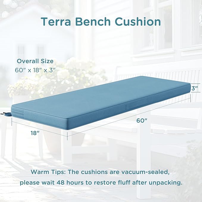 Codi Outdoor Bench Cushion 60 inch, Double Waterproof Patio Furniture Cushions Replacement for Swing, Porch, Couch, 60x18x3'', Teal Blue