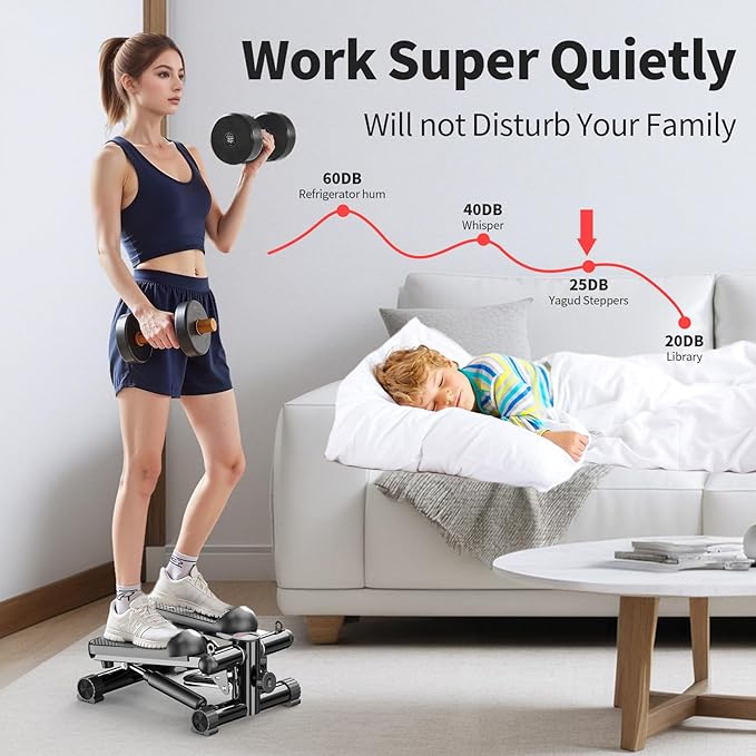 Total Body 2-in-1 Stepper Machine, Total Body Workout, Adjustable Hydraulic, Resistance Bands