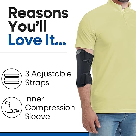 Elbow Splint Tendonitis l Tennis Elbow Brace | Cubital Tunnel Brace Support for Sleeping | Arm Support & Compression Sleeve Immobilizer for Ulnar Nerve Pain Relief | Women & Men Fits Most