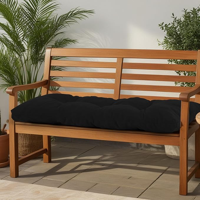 Outdoor Bench Cushion Waterproof, Tufted Bench Seat Cushion 42 x 15 Inch, Patio Wicker Indoor Seat Pads for Outside Garden Patio Balcony, Black