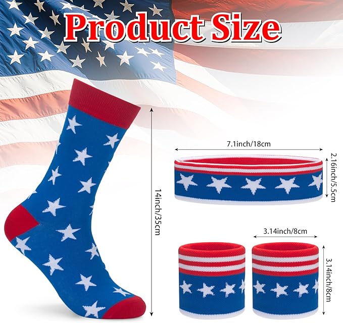 ONUPGO 5 Pieces Sweatbands Striped Socks Set Sports Headband Wristbands High Tube Socks 80s Accessories Costumes