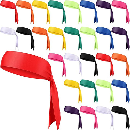 Hiboom 30 Pack Tie Headband Bulk Sports Tennis Head Tie Ninja Karate Tie Back Athletic Sweatbands Adjustable Hair Bands for Women Men Basketball, Football, Soccer, Running, Yoga Workout