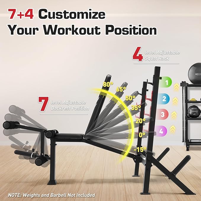 ANCHEER Weight Bench Set with Squat Rack - 900LBS Adjustable Bench Press with Leg Extension and Leg Curl, Incline Decline Flat Workout Bench for Home Gym Strength Training