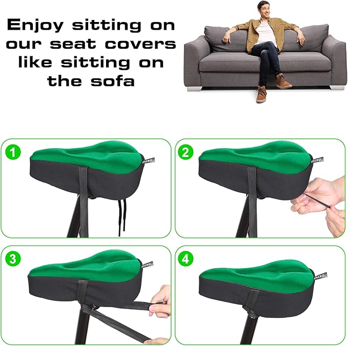 Zacro Bike Seat Cushion - Gel Padded Bike Seat Cover for Men Women Comfort, Extra Soft Exercise Bicycle Seat Compatible with Peloton, Outdoor & Indoor Bike Saddles