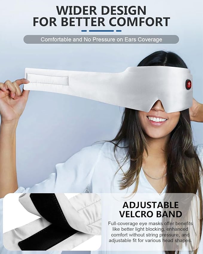 Silk Heated Eye Mask, 2000mAh Large Size Cordless Sleep Mask Warm Eye Compresses Electric Eye Heating Pad for Stye Blepharitis Dry Eyes Sinus Migraine Gifts for Men Woman (Grey)