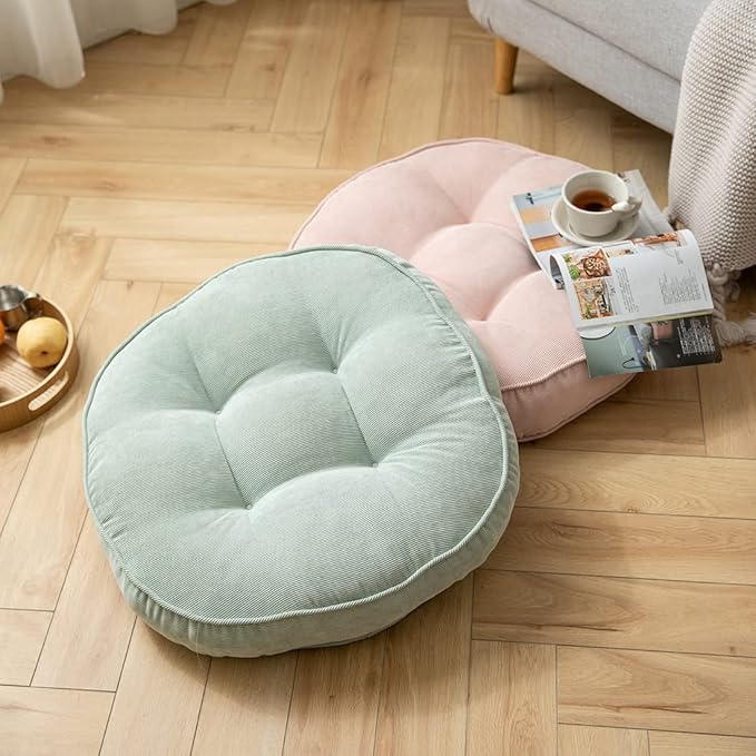 Corduroy Chair Pads Seat Cushion Soft Thicken Bedroom Living Room Floor Tatami Cushion Round Seat Pad for Kids Reading Adult Office,1 Count (Light Green,22"x22")
