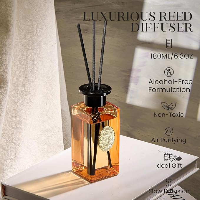 M&SENSE 6.3 oz Large Reed Diffuser Set | Pumpkin Apple Pie Scent Oil Diffuser with Sticks | Hotel Collection Non-Toxic Essential Oil |for Bedroom Bathroom Living Room