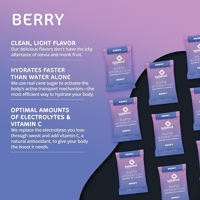 Tailwind Nutrition Rapid Hydration, Electrolyte & Hydration Powder, Vitamin C & Sea Salt Exercise Workout Mix, Berry, Pack of 12 Sticks