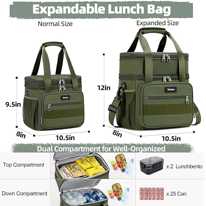 Weitars Tactical Lunch Box, Insulated Lunch Box, Large Expandable Heavy Duty Lunch Boxes for Men Women Durable Waterproof Leakproof Lunch Cooler Bag for Adults Work Outdoor Picnic Camping