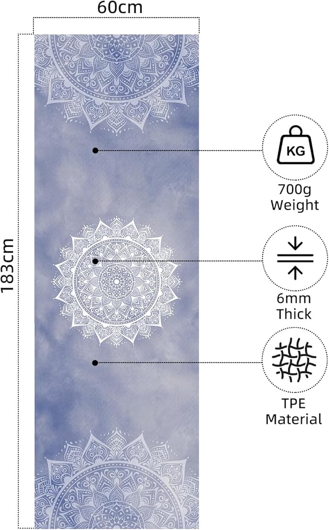 FOLAI Extra Thick Yoga Mat 6mm - Non-Slip Exercise Mat for HIIT, Pilates & Home Workouts & Workout with Free Carry Strap