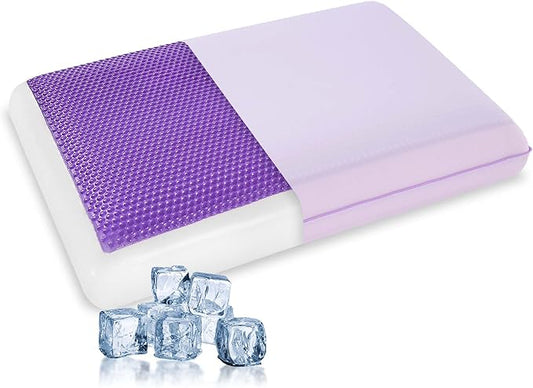 Cooling Pillow for Sleeping, Gel Memory Foam Pillow with Reversible Cover, Neck Support for Side, Back and Stomach Sleepers, Removable & Machine Washable Cover, Bed Pillows for Hot Sleepers, Purple