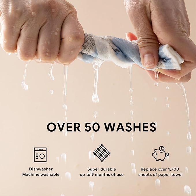 RECYCO Swedish Dishcloths for Kitchen | 6 Pack Farmhouse Friends Washable Dish Rags | Cellulose Reusable Cleaning Paper Towels | Absorbent Counter Dish Cloth Sponge Kitchen Wipes, 8" L x 7" W