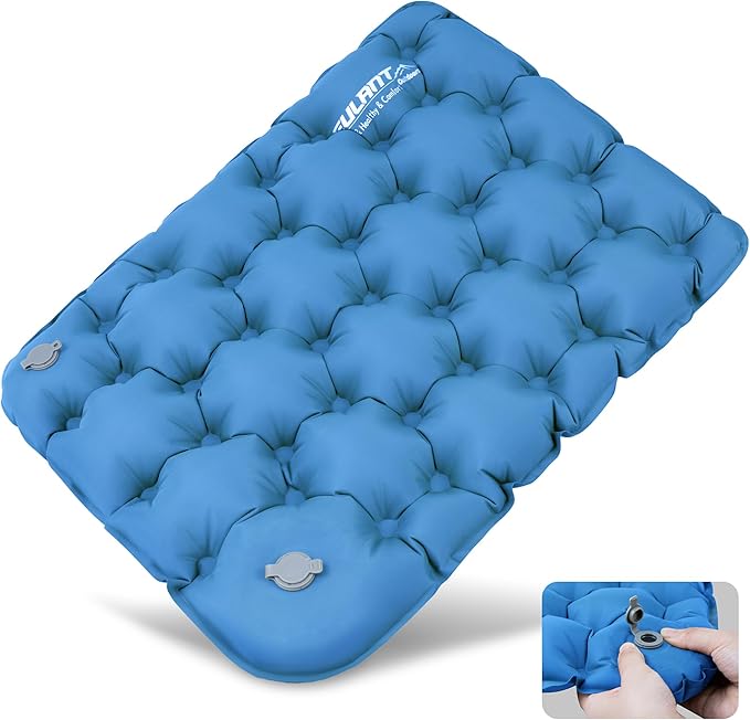 EULANT Inflatable Push-Press Seat Cushion,Lightweight Camping Air Sitting Pad,Portable Travel Air Cushion for Stadium Seat,Bleacher,Hiking,Climbing,Office,Airplane Car, Upgraded-blue