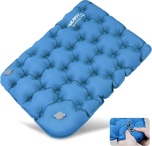 EULANT Inflatable Push-Press Seat Cushion,Lightweight Camping Air Sitting Pad,Portable Travel Air Cushion for Stadium Seat,Bleacher,Hiking,Climbing,Office,Airplane Car, Upgraded-blue