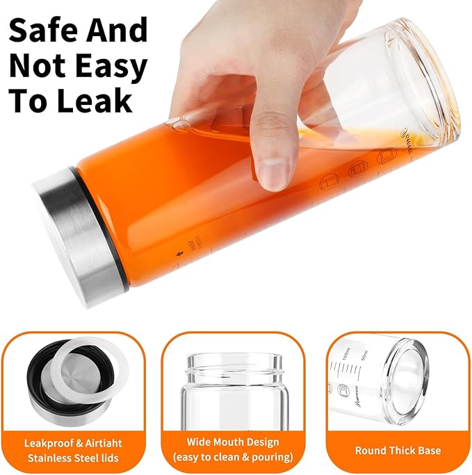 Glass Juice Bottles 4 Pack 20 oz - Wide Mouth Glass Water Bottles with Lids - for Juicing, Protein, Smoothie, Milk, Reusable, BPA Free, Stainless Steel Lids, Blender, Shaker Bottle (20oz/600ml)