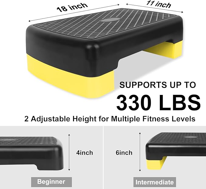 Height-Adjustable 4''-6'' Step Aerobics Platform Fitness Equipment Stepper Trainer Exercise Step Platform with 2 Riser