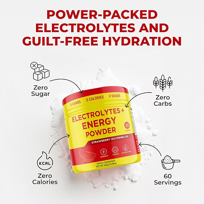 Keto Vitals Electrolytes + Energy Powder with 100mg Natural Caffeine, L Theanine & Organic Lion's Mane Extract - 60 Servings Energy Drink Powder for Workouts - Sugar Free Electrolytes