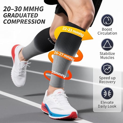 CAMBIVO Gradient Calf Compression Sleeves, 20-30 mmHg Medical Footless Compression Socks for Shin Splints, Leg Fatigue, Travel, Running, Standing & Daily Wear – Stylish Leg Support for Men & Women