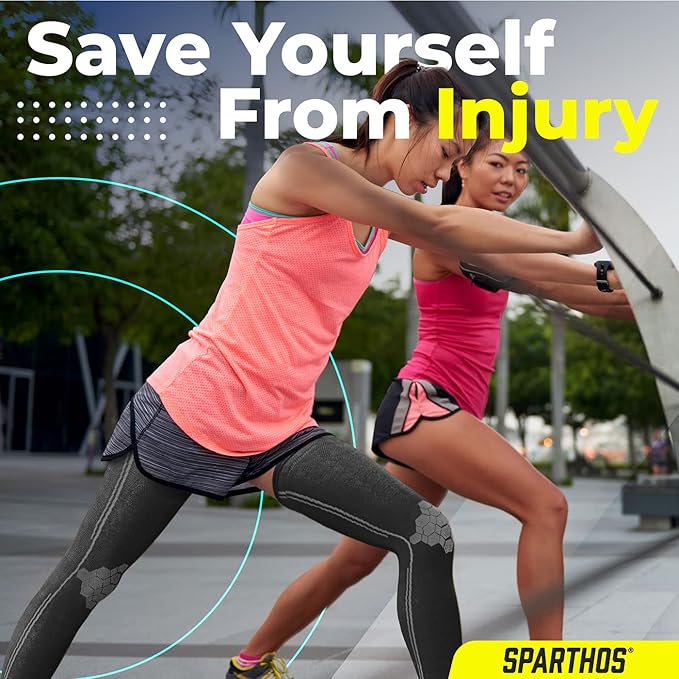 Sparthos Leg Compression Sleeves - Aid in Recovery and Support Active Lifestyle - Innovative Breathable Elastic Blend - Anti Slip, Day & Night Wear