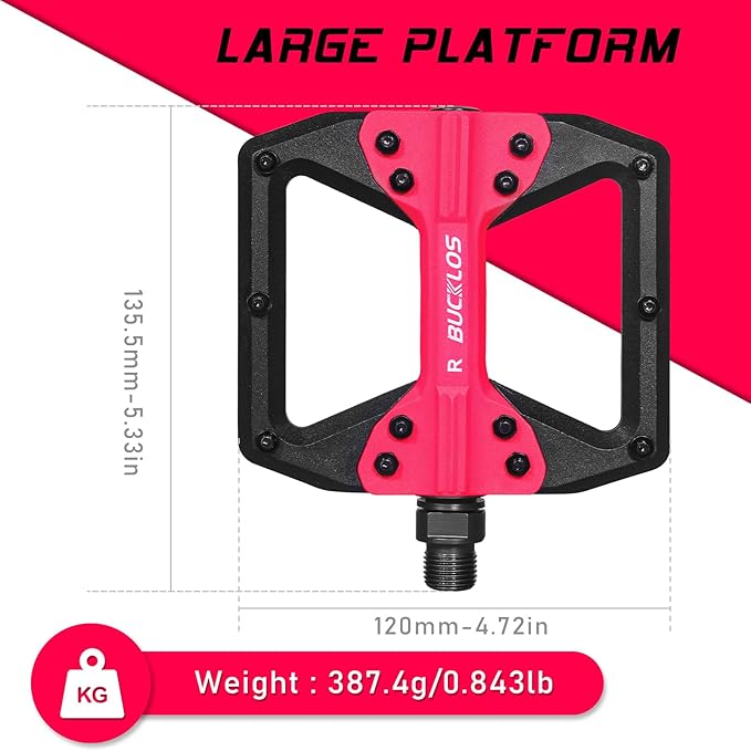 BUCKLOS MTB Flat Pedals Mountain Bike Pedals, 3 Bearings CNC Adult Road Bike Pedals, Bicycle Platform Aluminum Alloy Non-Slip Pedal for Gravel Bike/BMX 9/16"(Black)
