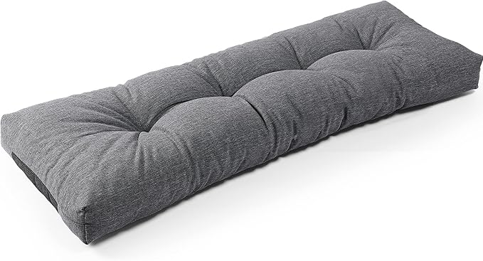 SUNROX LokGrip Non Slip Tufted Memory Foam Bench Cushion, FadeShield Water Resistant Durable Thicken Outdoor/Indoor Bench Seat Pads 59x16x4 inch, Heather Charcoal