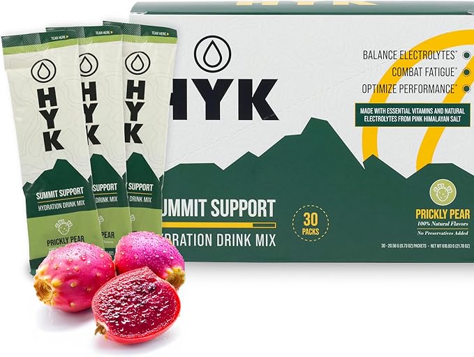 HYK Electrolyte Drink Mix | Endurance Fuel for Runners, Ultra & Trail Athletes | Energy, Focus, Hydration + Recovery All-in-One Easy Open Stick Pack | Prickly Pear Flavor, 30 Count