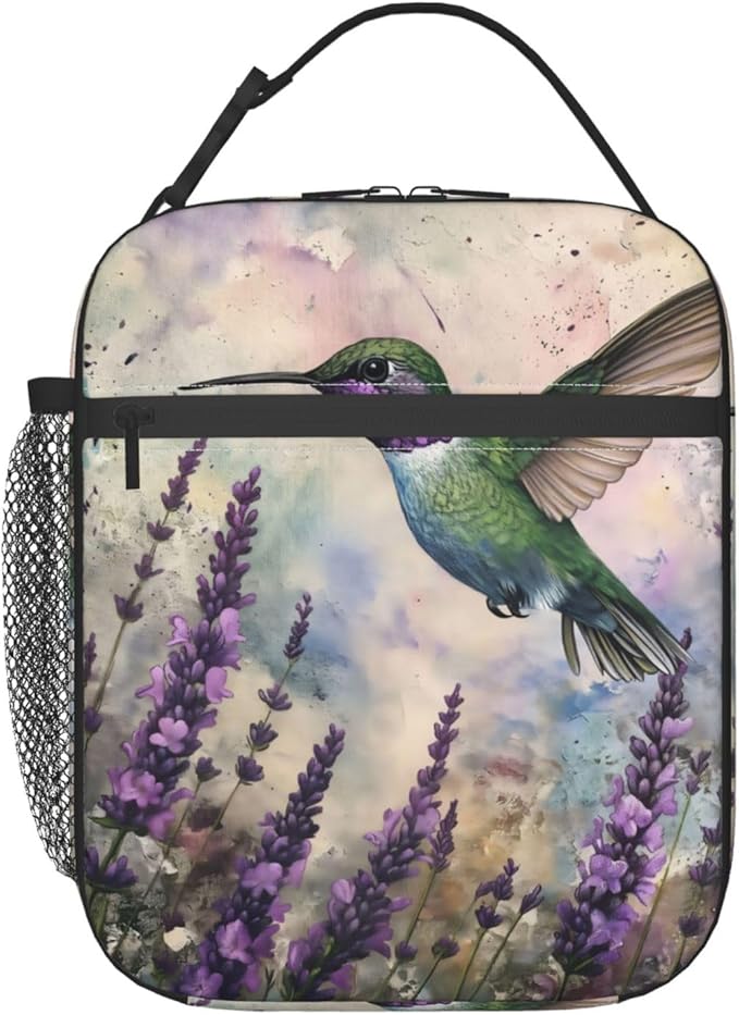 Insulated Lunch Box for Women Men, Hummingbird Floral Lunch Box Reusable Portable Lunch Bag Cooler Tote Waterproof Lunch Container for Office Picnic Work Travel Hiking