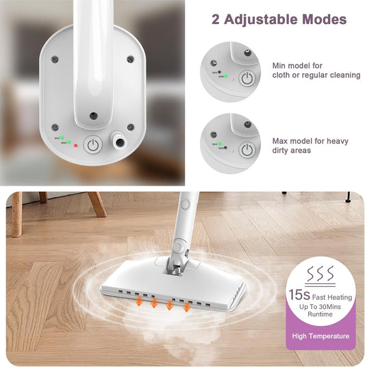 Steam Mop Cleaner, 7 in 1 Rotated Steam Cleaner for Home, Adjustable 2 Modes Steam Mop with 23FT Power Cable and 400ML Removable Tank, Hard Floor, Laminate Floor, Tiles Cleaning (Tea White)