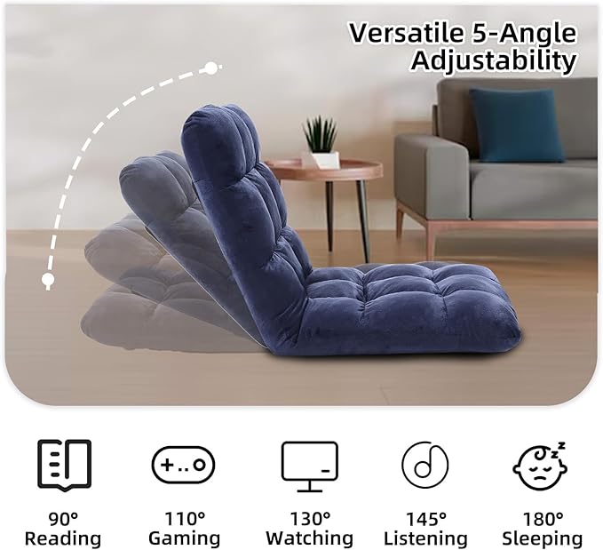 FLOGUOR Indoor 5-Position Adjustable Floor Chair with Back Support Folding Padded Gaming Sofa Chair, Lounge Chair for Adults Video Gaming, Perfect for Meditation, Reading QL050-NA