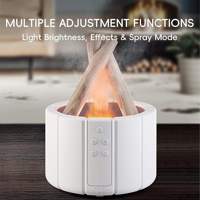 Campfire Flame Fire Diffuser, Bonfire Aromatherapy Essential Oil Diffuser, 250ml Wood Cool Mist Humidifier for Home,Bedroom,Office, Remote Control, Auto Shut-Off, Night Light, Gift (Black)