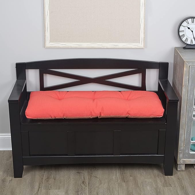 Klear Vu The Gripper Omega Non-Slip Tufted Bench Cushion for Indoor Furniture, Entryway Storage, Bay Window, Corner Nook or Piano Seat, 43 Inches, 16 Coral