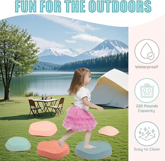 Fanboxk Stepping Stones for Kids,Non-Slip Toddlers Stepping Stones for Promoting Children's Balance Coordination Skills,Obstacle Courses Sensory Toys Outdoor or Indoor Play for Kids 3-8