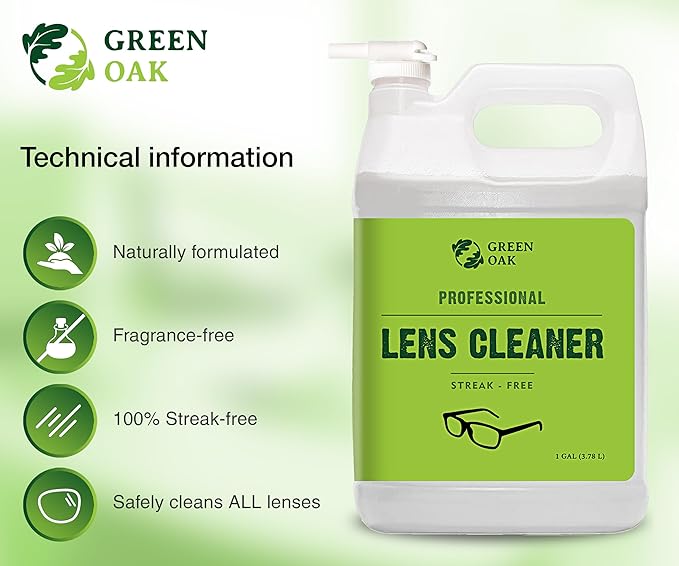 Green Oak Lens Cleaner Refill Professional Lens Cleaner Refill– Best for Eyeglasses, Cameras, and Lenses - Safely Cleans Fingerprints, Dust, Oil (1 Gallon Refill)