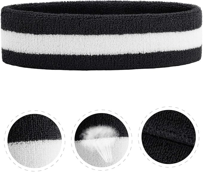 ONUPGO Sweatband Headbands for Men & Women -12PCS Sports Headbands Moisture Wicking Athletic Cotton Terry Cloth Headband for Tennis,Basketball,Football,Gym,Working Out