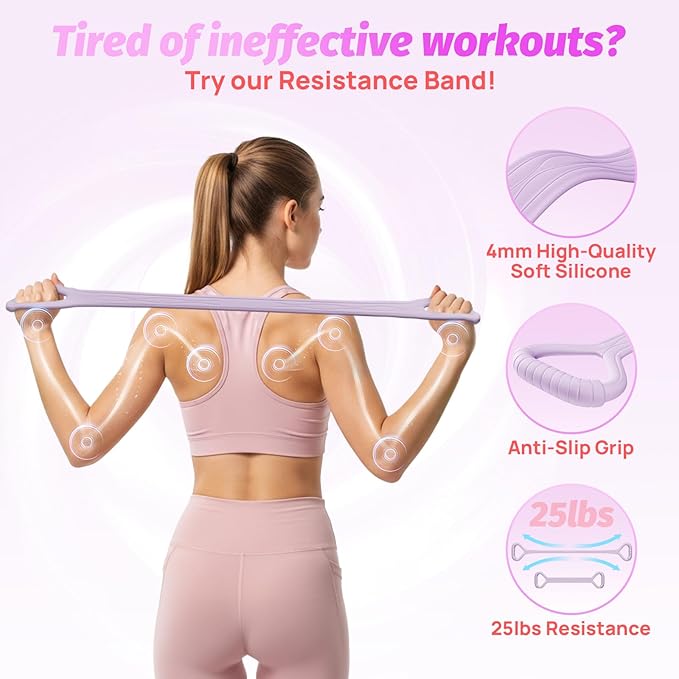 Figure 8 Fitness Resistance Bands with Handles, 20-60lb Adjustable Elastic Excercise Band, Non-Slip Fabric Silicone Bands for Strength Stretch Flexibility Training Arms Back Shoulder Chest Legs