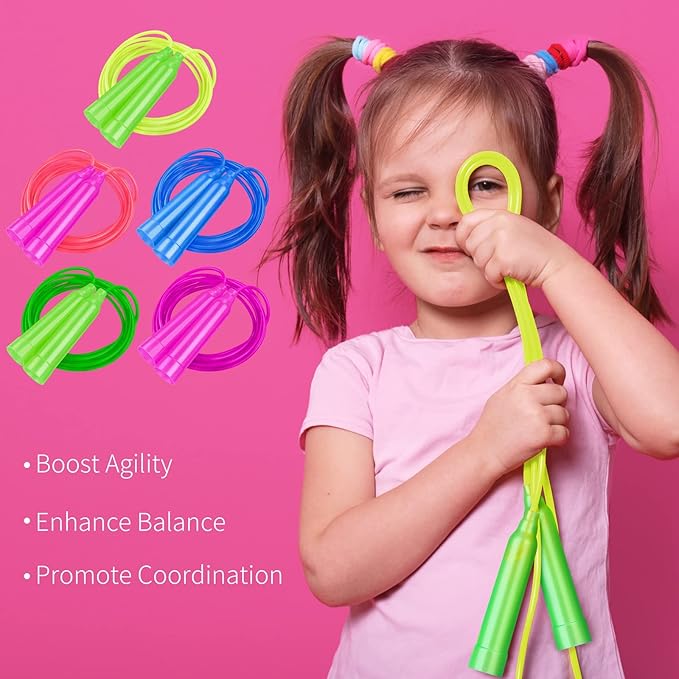 Aneco 30 Pack Kids Jump Rope Set 7.3 Feet Outdoor Jump Ropes Colorful Kids Jumping Ropes Great Sports Activities Birthday Party Favors Gifts