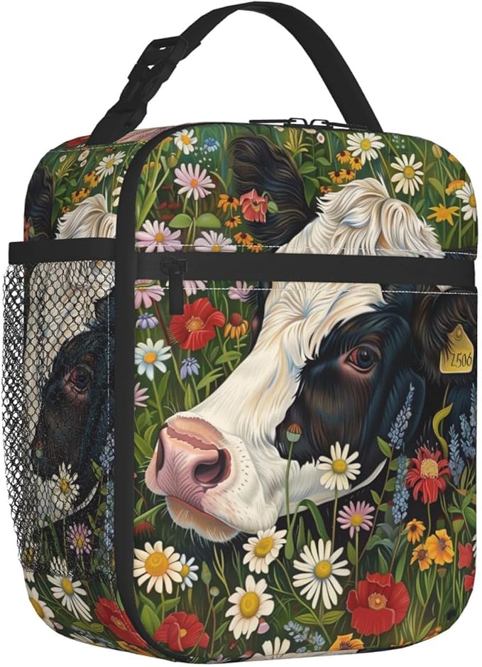 Cow Lunch Box for Women Men, Insulated Lunch Box Reusable Portable Lunch Bag Cooler Tote Waterproof Lunch Container for Office Picnic Work Travel