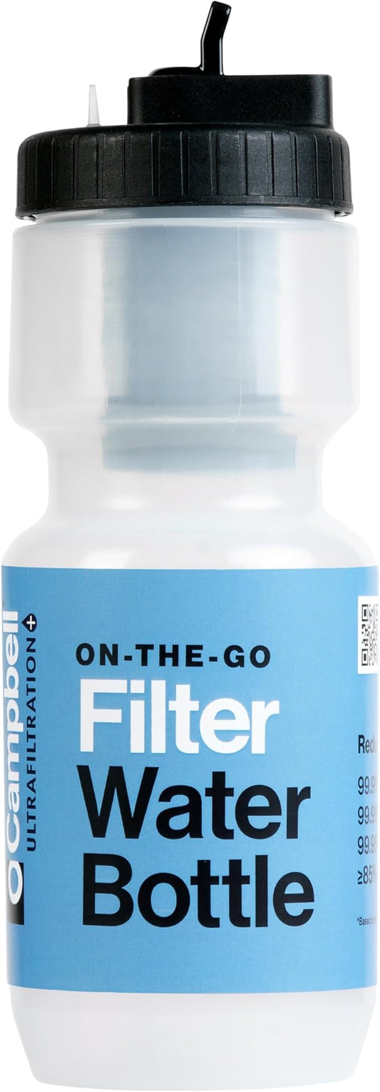 Campbell Ultrafiltration+ Water Filter Bottle - 16 fl. oz., Purification On the Go, Reusable, BPA-Free, Dishwasher Safe, Assembled in USA - Essential for Clean Hydration Anywhere