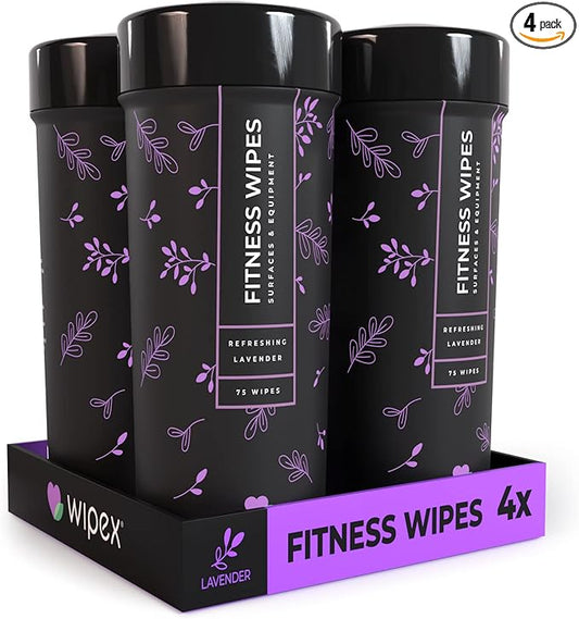 Wipex Natural Fitness Equipment Wipes, 75ct Lavender & Vinegar Cleaner, Gym Wipe for Equipment, Bulk Size for Everyday Use, 75 Count (Pack of 4)