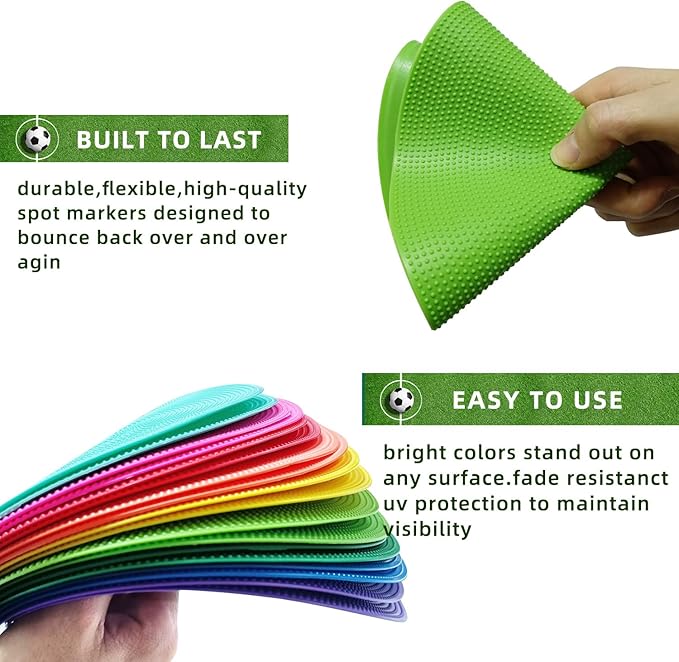 Spot Markers 18 Pcs 9 Inch 10 Inch Non Slip Rubber Agility Markers for Football, Basketball Training Markers,School Activities, Exercise Drills