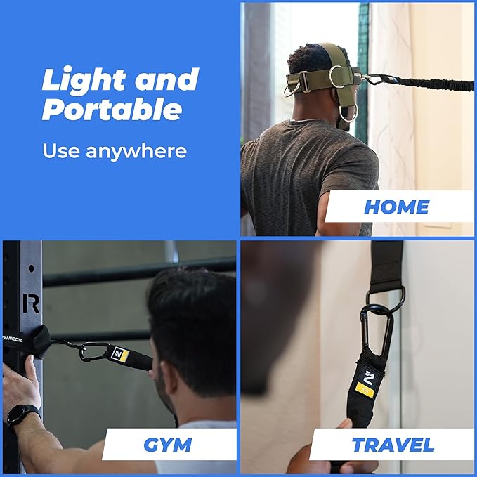 Iron Neck Resistance Band, Durable Exercise Band with Steel Carabiners for Neck Training, Strength Workouts, Stretching, and Rehab