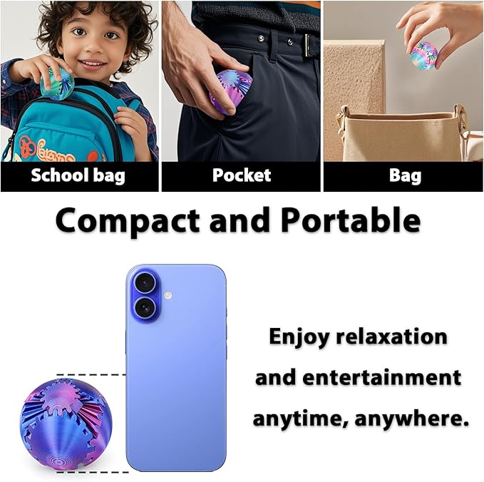 Gear Ball 3D Printed Cube Fidget Toy,Gear Sphere Fidget Toys,Sensory Toys for Stress and Anxiety Relief, Desk Toy Fidget Spinners,Stocking Stuffers for Adults & Kids Gift (Light Purple Blue, 2.3 Inch)