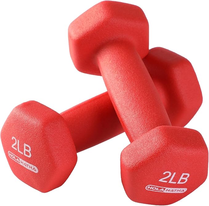 HolaHatha 2, 3, 5, 8, and 10 Pound Neoprene Dumbbell Free Hand Weight Set with Rack, Ideal for Home Exercises to Gain Tone and Definition, Pastel