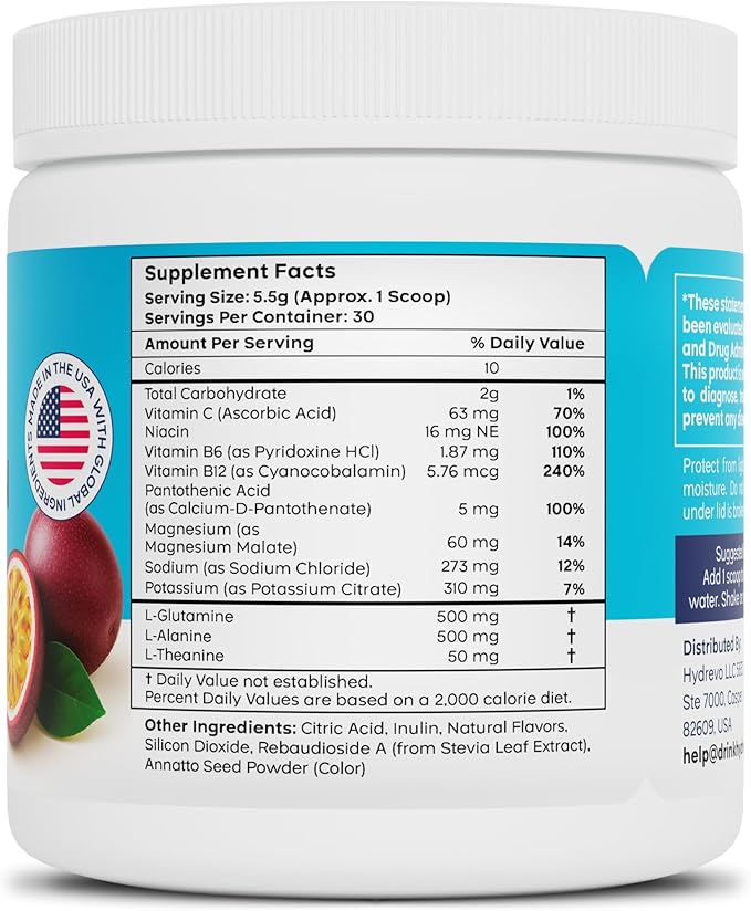 Electrolyte Powder Drink Mix | Sugar Free, Passionfruit, 30 Servings | High Potassium, Magnesium | Keto Friendly, Non-GMO | Hydration Powder
