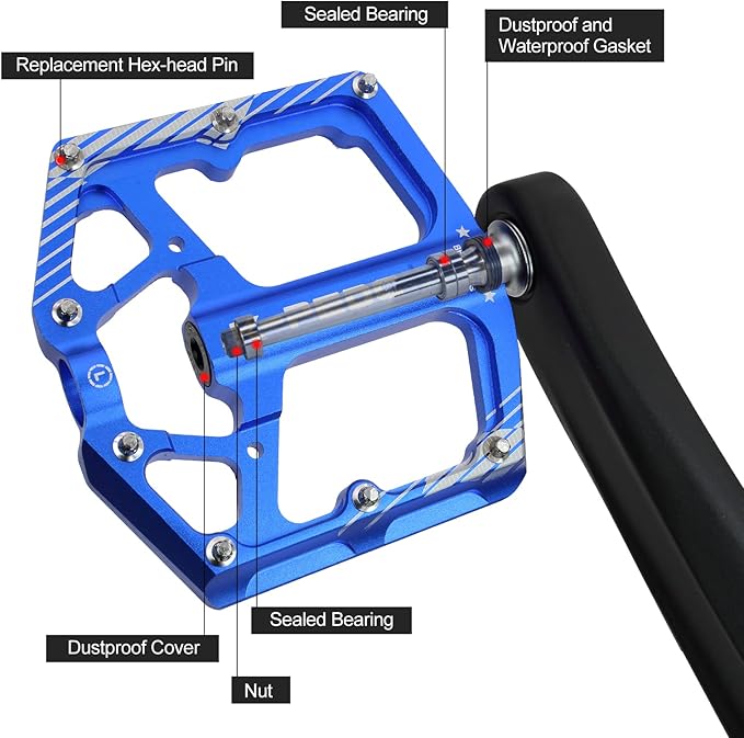 Bike Pedal Aluminum Alloy 9/16" Bike Pedal MTB Wide Platform Flat Non-Slip Bicycle Pedals with 3 Bearings for Mountain Bikes, Road, BMX