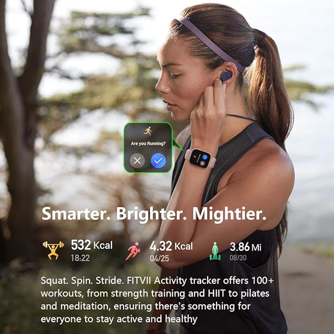 FITVII Health & Fitness Tracker (Answer/Make Calls), Smart Watch with 24/7 Heart Rate and Blood Pressure, Sleep Tracking, Blood Oxygen Monitor, 120+ Sport Modes Activity Tracker for Women Men