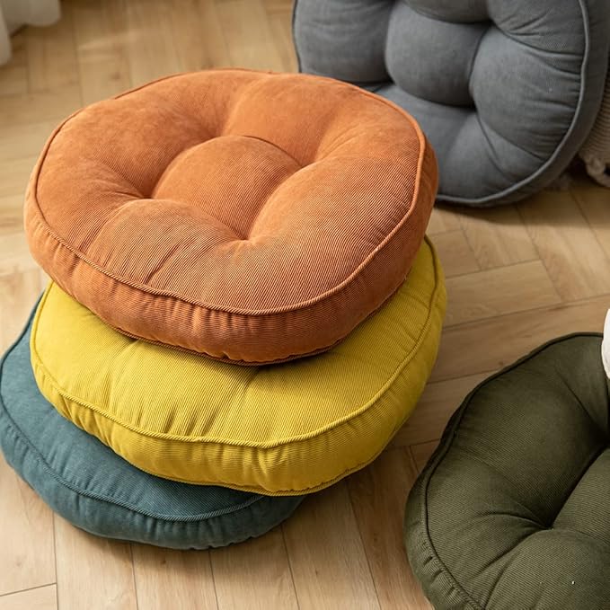 Corduroy Chair Pads Seat Cushion Soft Thicken Bedroom Living Room Floor Tatami Cushion Round Seat Pad for Kids Reading Adult Office,1 Count (Yellow,22"x22")